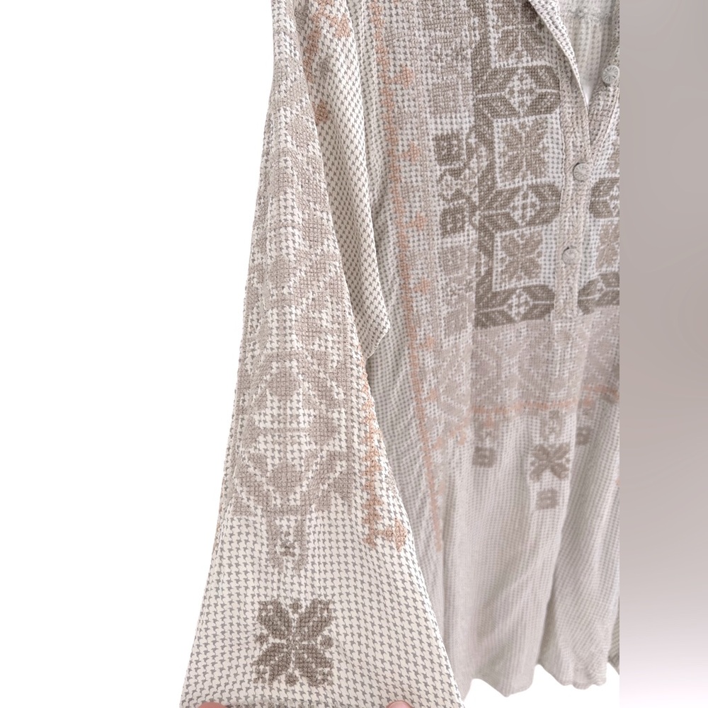 Johnny Was Biya 100% Silk Beige Embroidered Tunic Shirt Dress Boho Cottagecore M - Picture 5 of 11